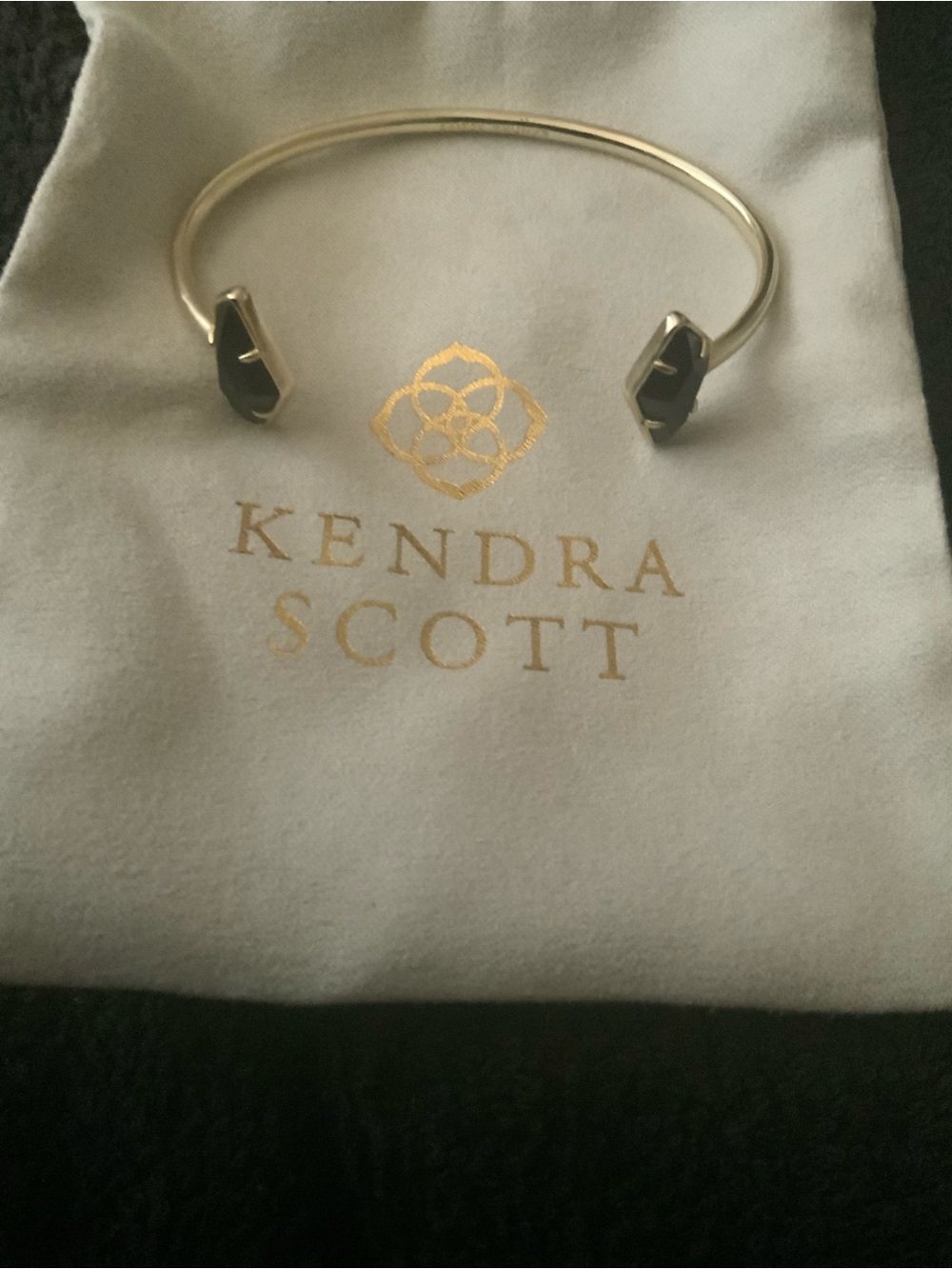 Kendra Scott Silver Open Cuff Bracelet with Black Stone Ends